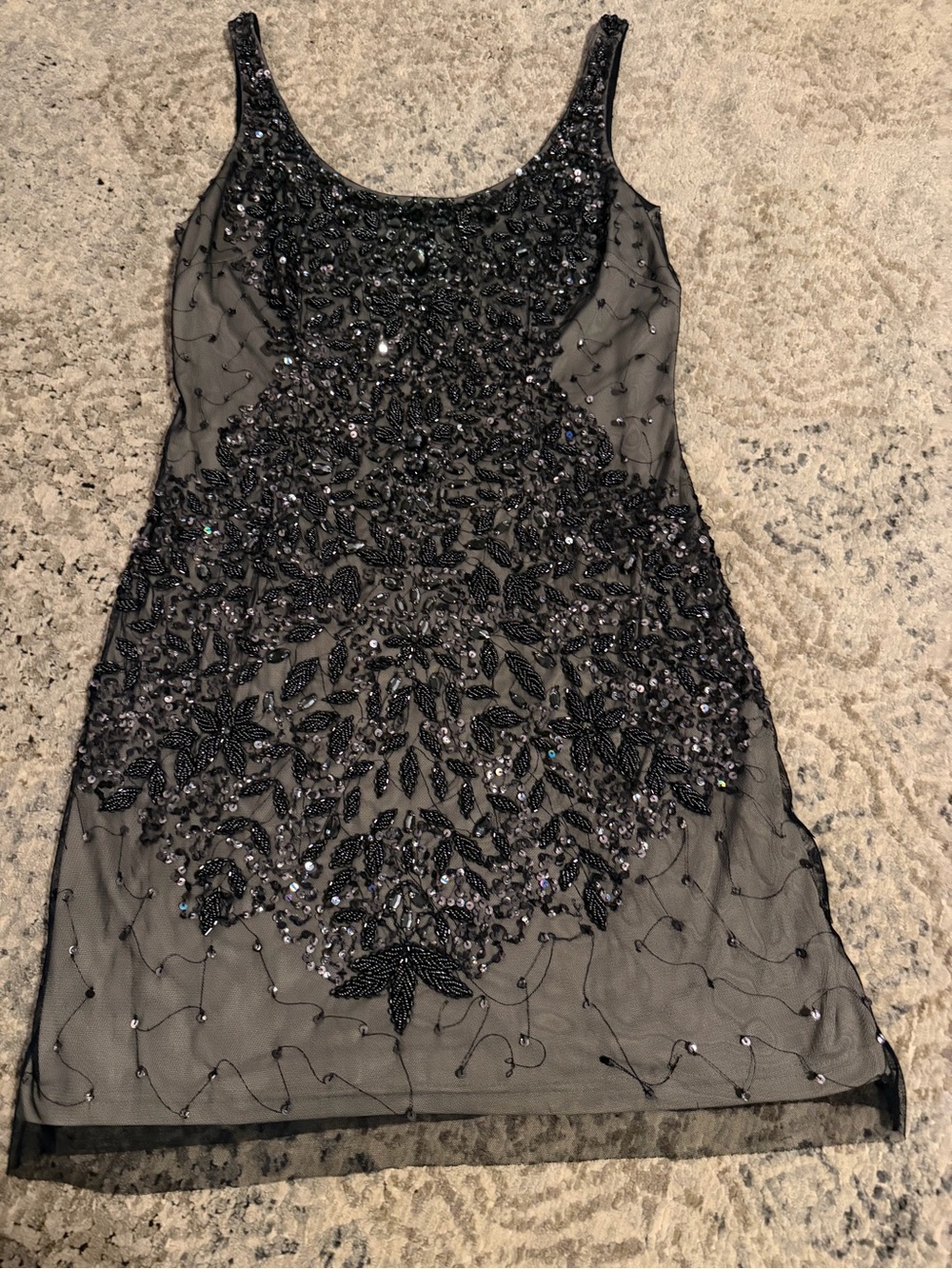 Adrianna Papell Black Beaded Mesh dress